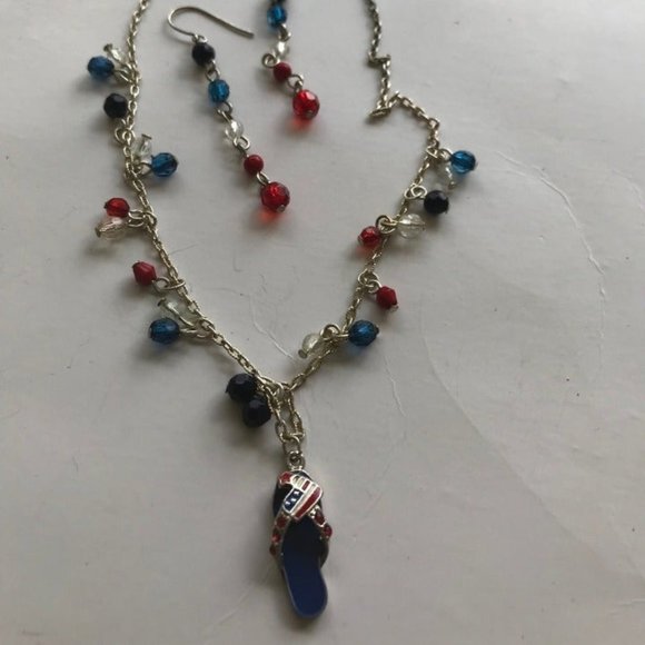 Patriotic Flip Flop Necklace Earrings Handmade VTG - Picture 3 of 6